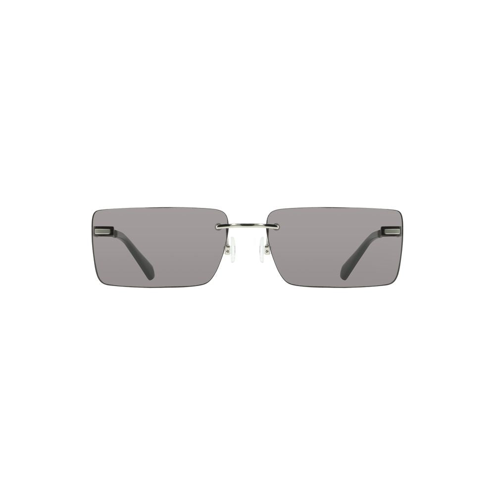 Calvin Klein Black Metal Women Sunglass with sleek rectangular smoke lenses and sophisticated metal frame.