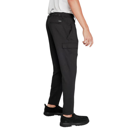 Calvin Klein Black Recycled Polyester Joggers for men showcasing comfort knit tapered fit and sustainable materials.