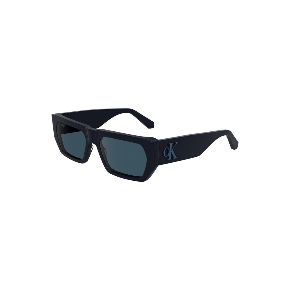 Calvin Klein Blue Acetate Women Sunglasses featuring rectangular tinted lenses and sleek bio-acetate frame for stylish sun protection.