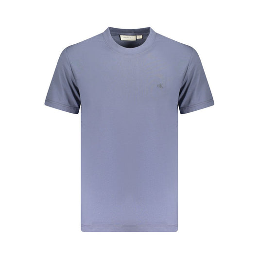 Calvin Klein Blue Cotton Men T-Shirt with crew neck, short sleeves, and logo, crafted from premium cotton for comfort and style.