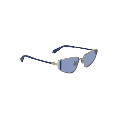 Calvin Klein Gray Metal Women Sunglasses with blue lenses and sleek rectangular design, perfect for fashion-forward style.