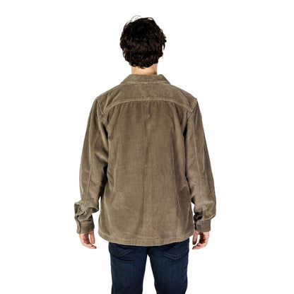 Back view of Calvin Klein Jeans Beige Denim Shirt in corduroy on model.