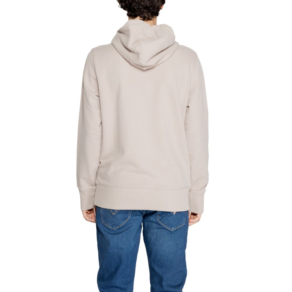 Back view of Calvin Klein Jeans Beige Recycled Cotton Hoodie with modern casual design, perfect for cooler days.