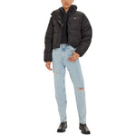 Calvin Klein Jeans Black Polyester Jackets & Coat, women's cropped puffer jacket, stylish and warm outerwear.