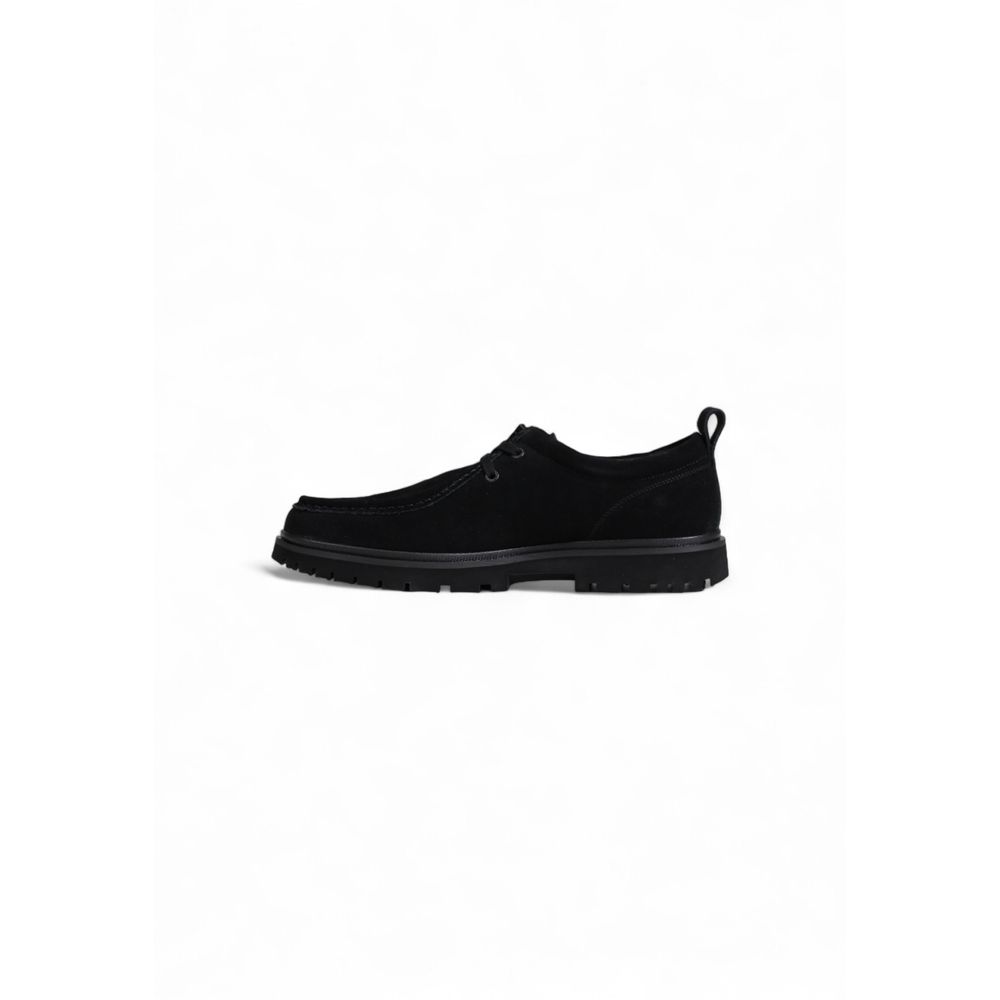 Calvin Klein Jeans Black Suede Leather Oxfords And Derbies with lace-up closure and ridged sole for men.