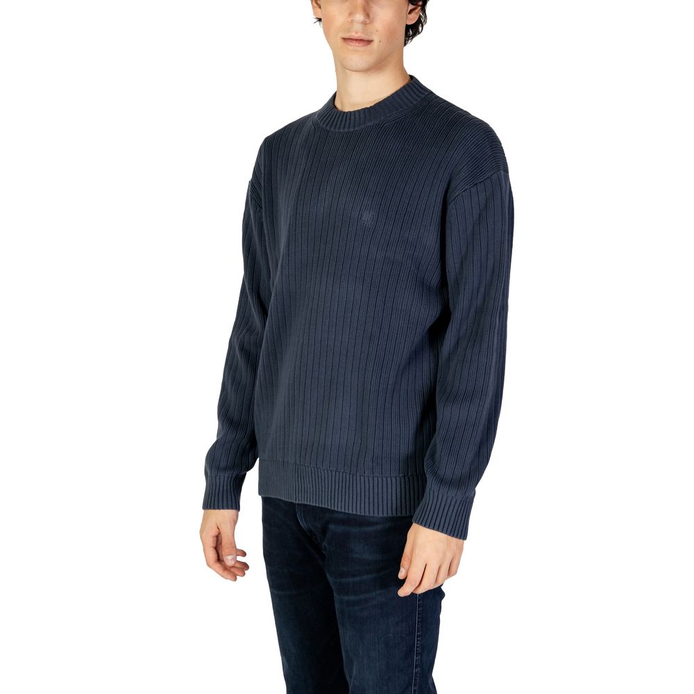 Calvin Klein Jeans Blue Cotton Sweatshirt with vertical ribbed texture, ideal for transitional weather.
