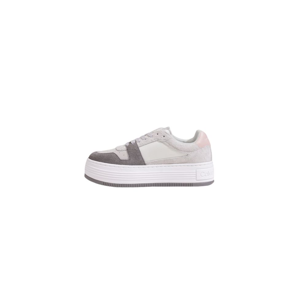 Calvin Klein Jeans Gray Leather Platform Sneakers for women, stylish and comfortable with a modern design, ideal for casual wear.