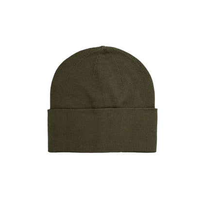Dark green beanie with simple design, made from cotton and acrylic, showcasing the Calvin Klein Jeans Green Cotton Cap (Baseball Hat).