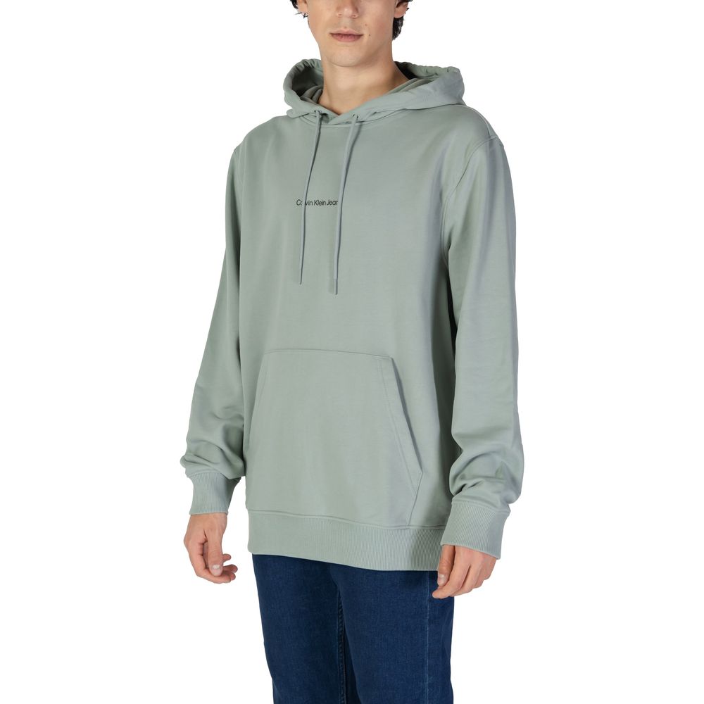 Calvin Klein Jeans Green Cotton Hoodie for men with logo, urban style, 100% cotton, comfortable fit, casual wear