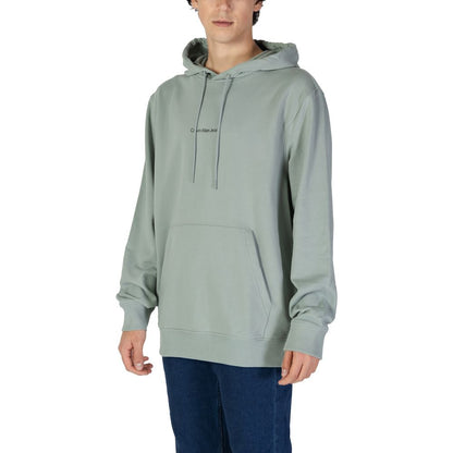 Calvin Klein Jeans Green Cotton Hoodie for men with logo, urban style, 100% cotton, comfortable fit, casual wear