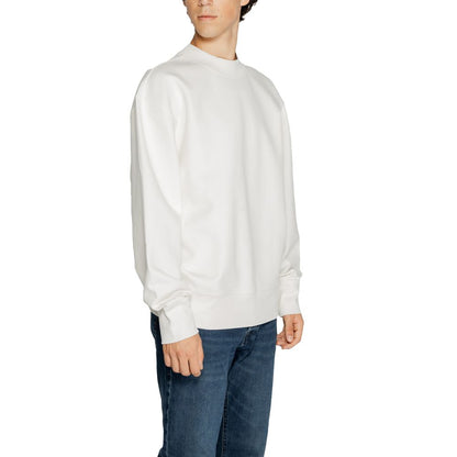 Calvin Klein Jeans White Recycled Cotton Sweatshirt, men's crewneck, modern design