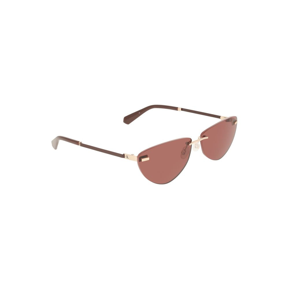 Calvin Klein Pink Metal Women Sunglass with 63mm drop-shaped lenses and metal frame.