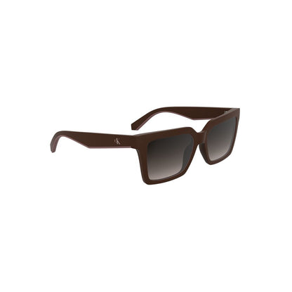 Calvin Klein Red Bio-Based Fabric Women Sunglass with square brown lenses, eco-friendly frames, chic and vibrant design ideal for fashion-forward style.