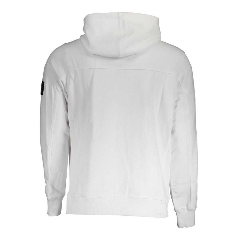 Calvin Klein White Cotton Men's Sweater featuring a minimalist back design with long sleeves and a comfortable hood.