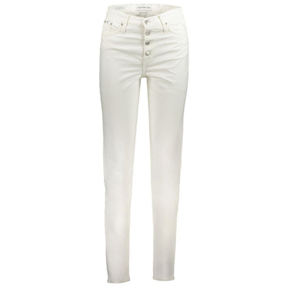 Calvin Klein White Cotton Women Jeans - sustainable mom jeans with 5-pocket design and branded button details.