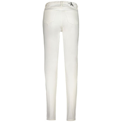 Back view of Calvin Klein White Cotton Women Jeans featuring 5-pocket design with logo detail.