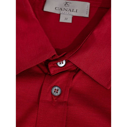 Canali Red Cotton Shortsleeve Shirt Canali