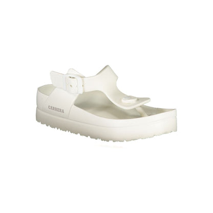 Carrera White Polyethylene Sandal with ankle buckle and logo, stylish flip flop for comfort and versatility.