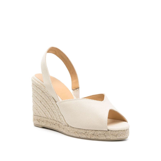 Castañer Castaner Flat shoes Ivory with slingback strap and raffia wedge heel, peep toe Brisa canvas espadrilles, heel 3.5 in/9 cm