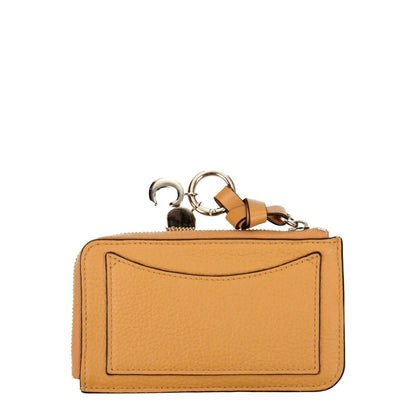 Chloé Orange Leather Wallet with zip closure and front logo, casual style, 7.5×13 cm, gold details, apricot accents, single card holder.