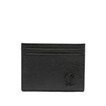 Christian Louboutin Mooncrest leather card case in black calf leather, embossed logo, multiple card slots, grained texture.