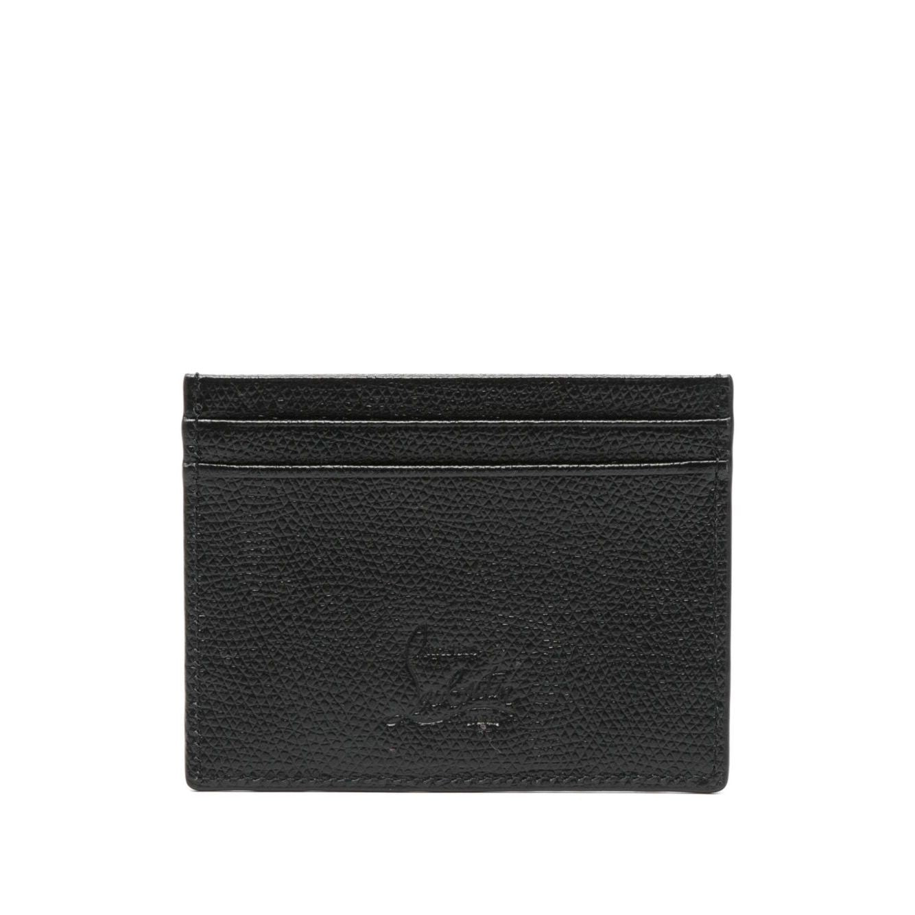 Christian Louboutin Mooncrest leather card case in black calf leather with embossed logo and multiple card slots, size 10x8 cm.