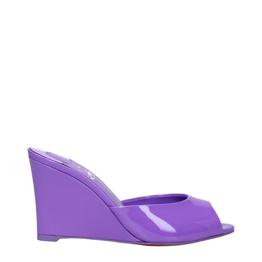 Christian Louboutin Purple Leather Wedge Sandals, open toe, patent leather, violet, 9.5 cm wedge heel.