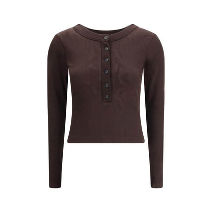 Citizens of Humanity Brown Cotton Top with round neckline, ribbed design, and button closure, perfect for casual autumn looks, AW25.