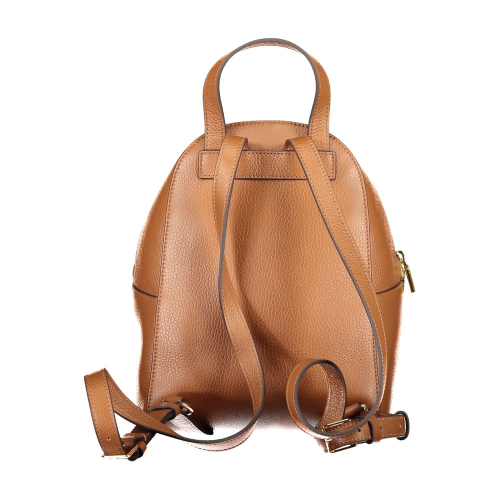 Coccinelle Brown Leather Women Backpack with adjustable straps and handle, Italian-made luxury.