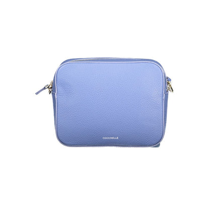 Coccinelle Light Blue Leather Women Handbag with signature logo and adjustable strap