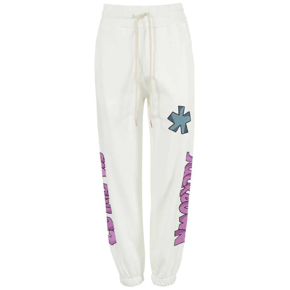 Comme Des Fuckdown White Cotton Jeans & Pant with logo embroidery and drawstring, featuring side pockets. Stylish and comfortable design.