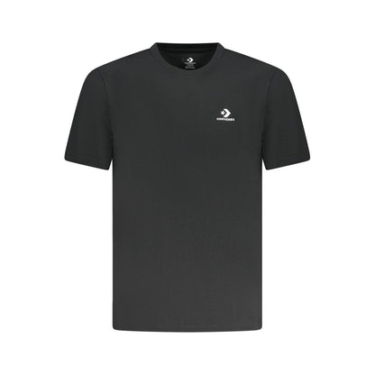 Converse Black Cotton Men T-Shirt with crew neck and logo embroidery, breathable short sleeve classic for everyday style.