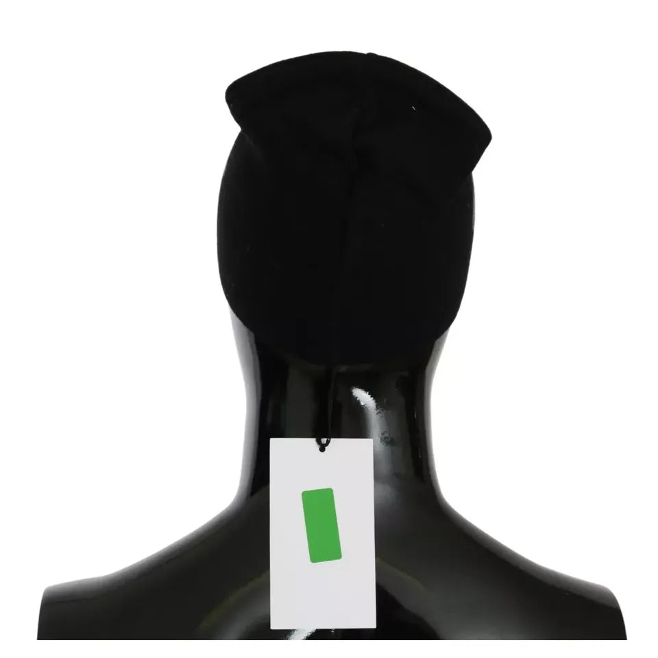 Costume National Black Wool Blend Branded Beanie Hat