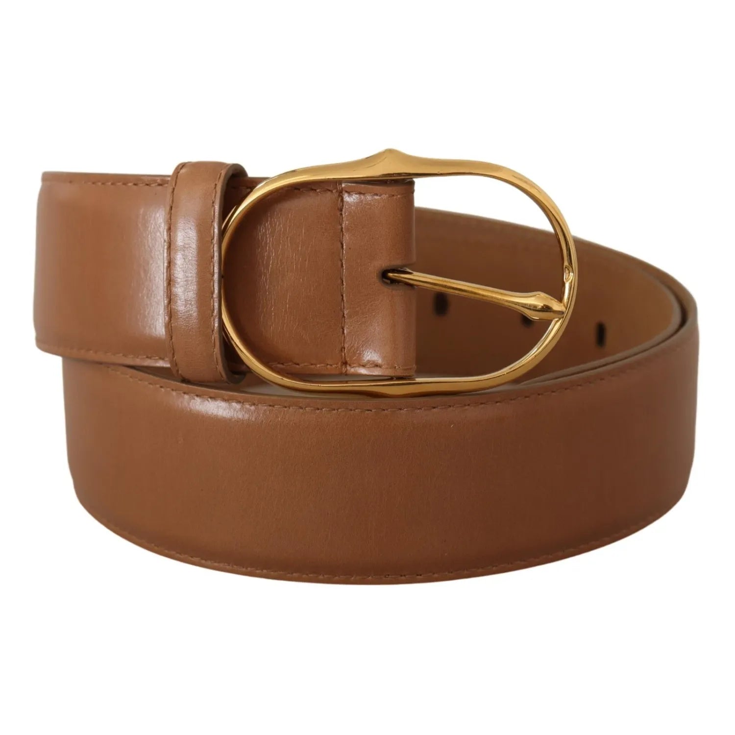 Costume National Brown Leather Gold Metal Oval Buckle Belt