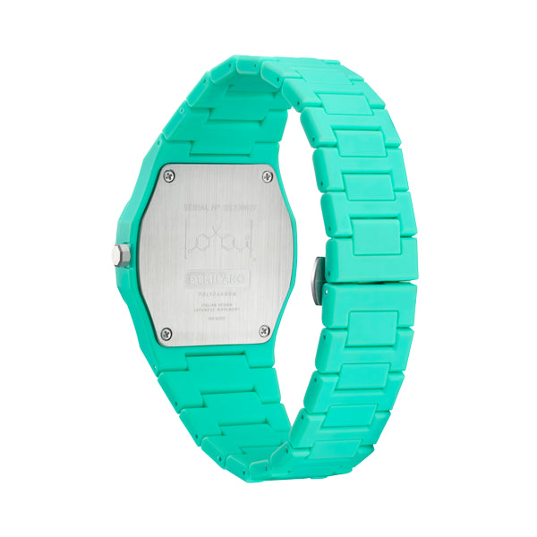D1 MILANO Mod. POLYCARBON HOT AQUA wristwatch with polycarbonate strap, water resistant 5 ATM, quartz movement, official packaging.