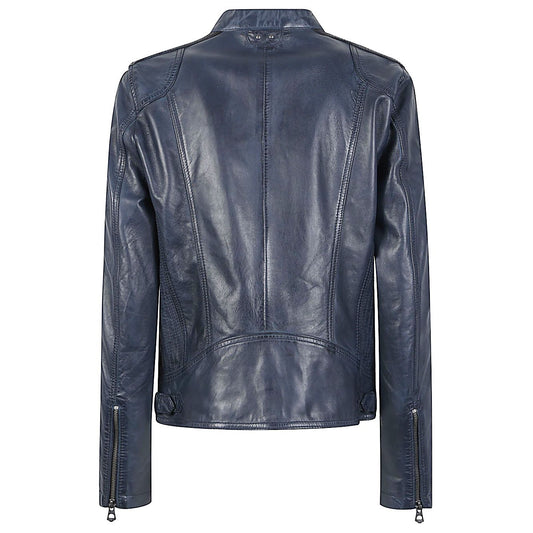 Back view of DAYTONA 73 Jackets Blue in vegetable tanned lambskin with racing design and brushed details.