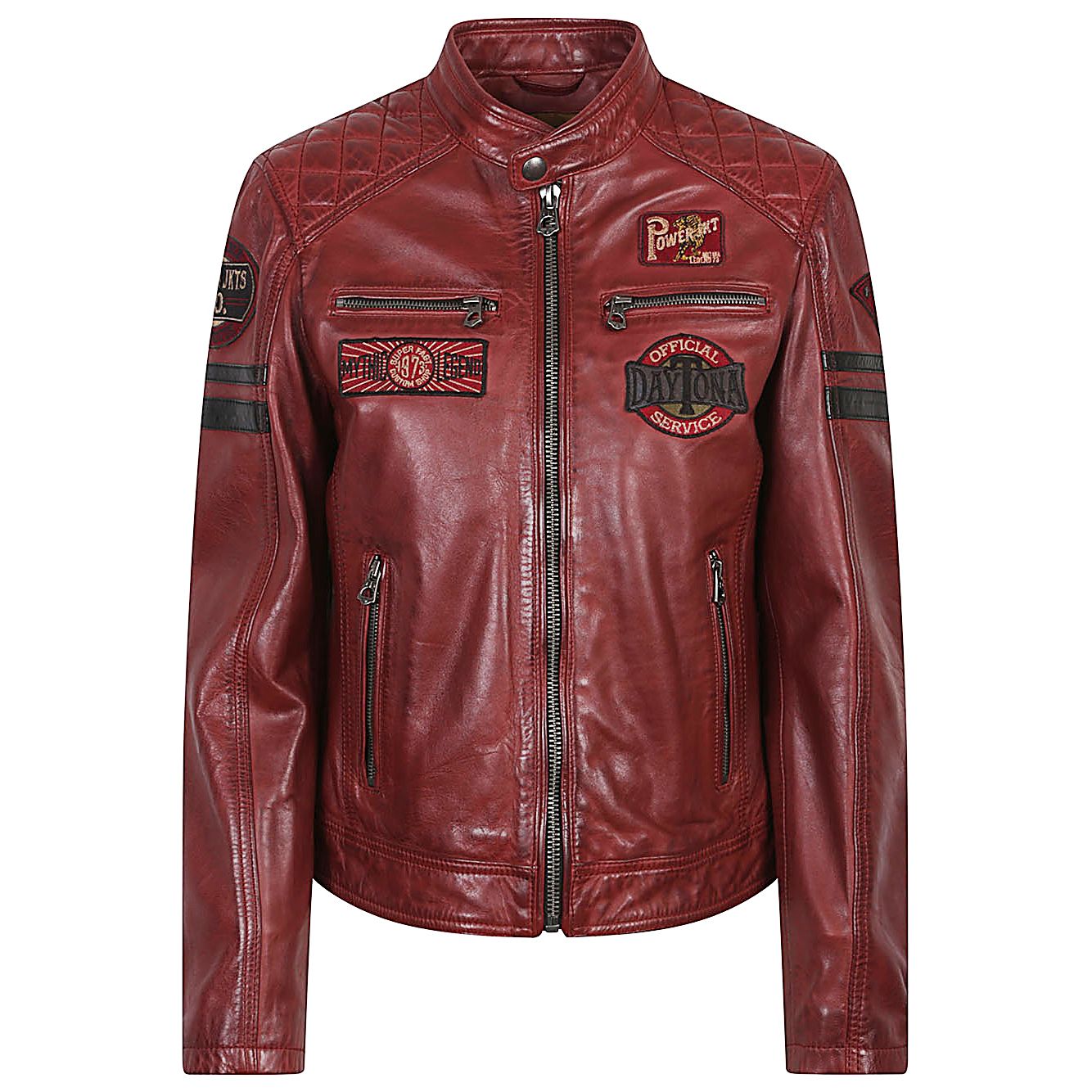 DAYTONA 73 Jackets Bordeaux lambskin moto jacket inspired by vintage car and motorcycle racing design