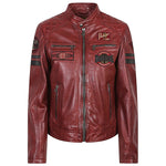 DAYTONA 73 Jackets Bordeaux lambskin moto jacket inspired by vintage car and motorcycle racing design