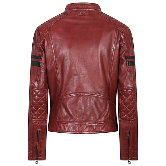 DAYTONA 73 Jackets Bordeaux in vegetable tanned lambskin, showcasing vintage racing style with brushed finish and racing design.