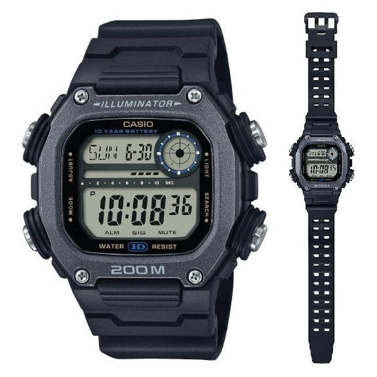 CASIO SPORT Mod. ILLUMINATOR DIVER 200M. 10 YEARS BATTERY - XL STRAP, 20 ATM water resistant wristwatch with resin strap and multifunction dial.