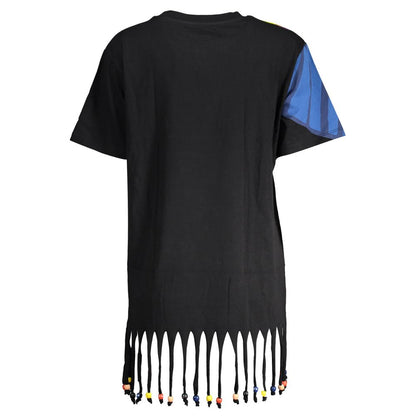 Back view of Desigual Black Cotton Women Dress with fringe details.