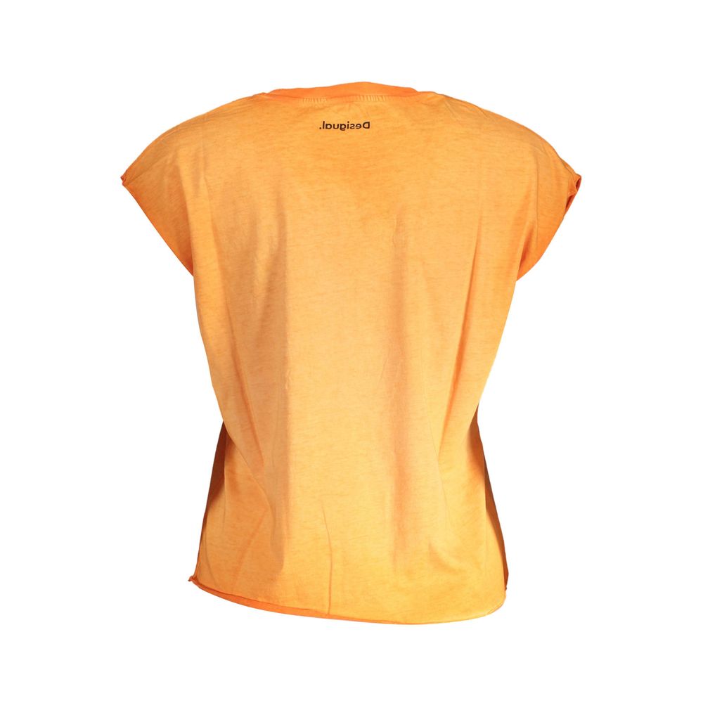 Back view of Desigual Orange Cotton Women T-Shirt with bold print and contrasting details.