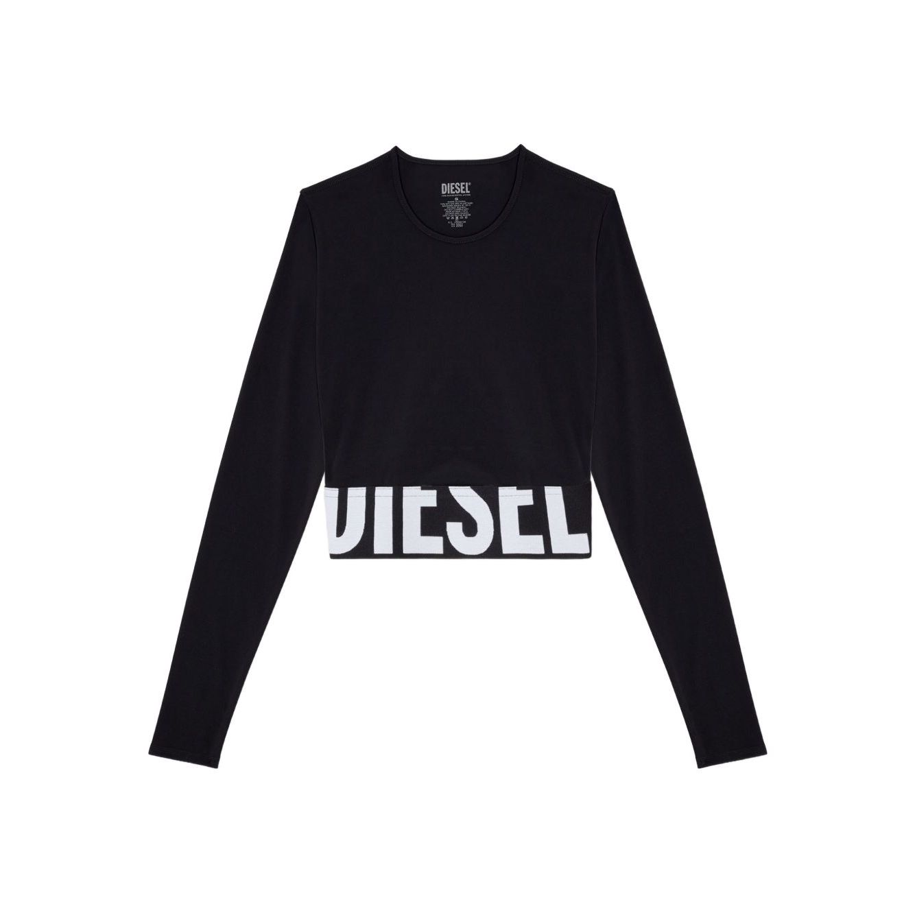 Diesel Sweaters Black – black cropped long sleeve round neck top with logo front design.