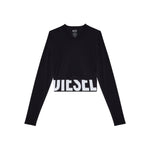 Diesel Sweaters Black – black cropped long sleeve round neck top with logo front design.