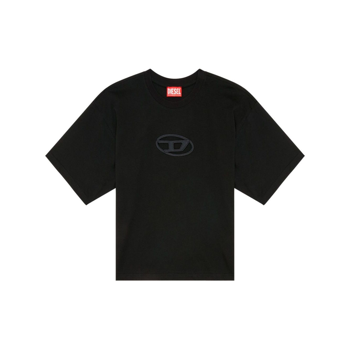 Diesel T-shirts and Polos Black crew neck cropped T-Buxt-Crop with Oval D logo, short sleeves, organic cotton, straight hem.
