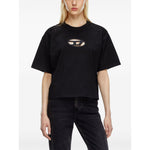 Diesel T-shirts and Polos Black organic cotton cropped tee with Oval D logo and crew neck.