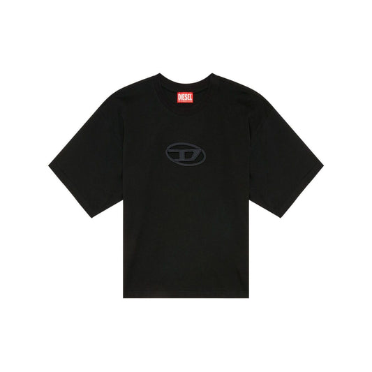 Diesel T-shirts and Polos Black crew neck cropped T-Buxt-Crop with Oval D logo, short sleeves, organic cotton, straight hem.