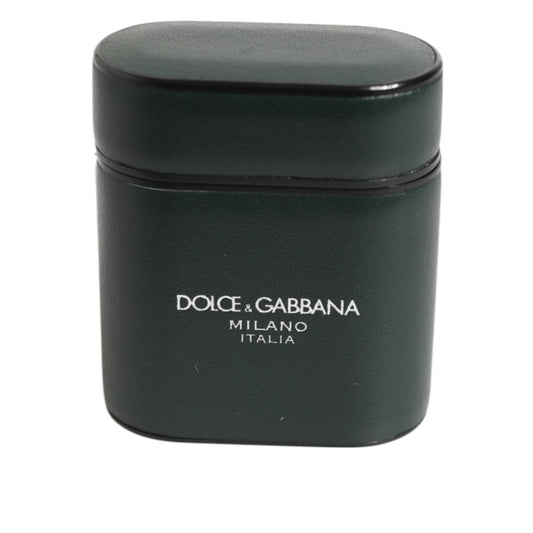 Dolce & Gabbana Army Green Calfskin Leather Logo Flip Holder Airpods Case with sleek design and luxury branding.
