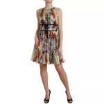 Dolce & Gabbana Beige Floral Sleeveless A-line Mini Dress in lightweight silk for elegant daytime outings or special occasions.