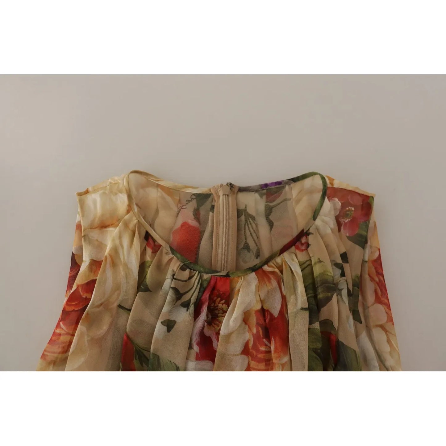 Dolce & Gabbana Beige Floral Sleeveless A-line Mini Dress neckline detail